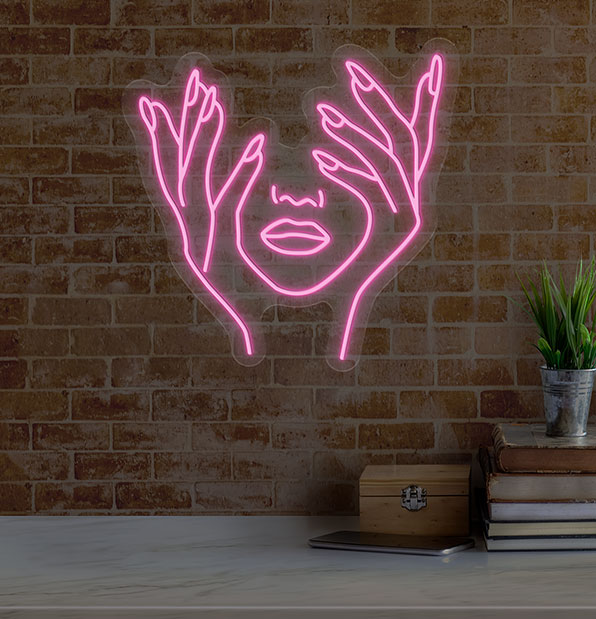 Nail Neon Sign Face and Hands