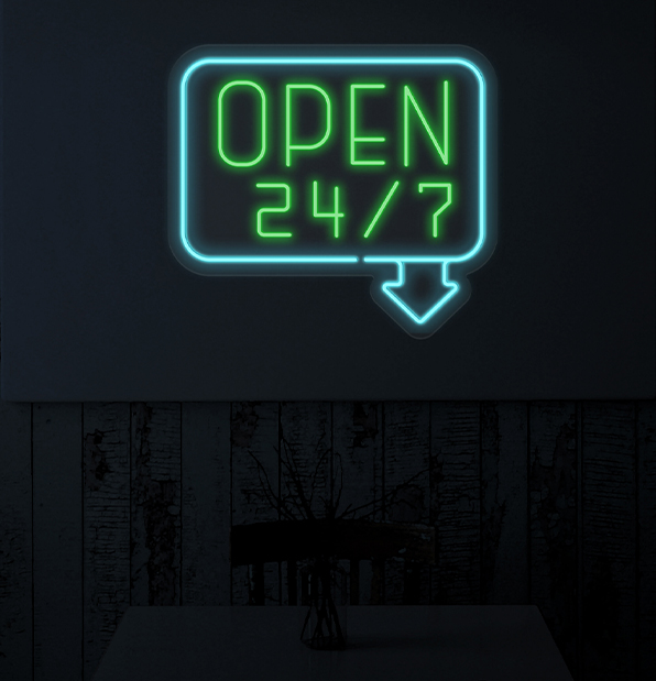 OPEN 24/7 Round LED Neon Sign